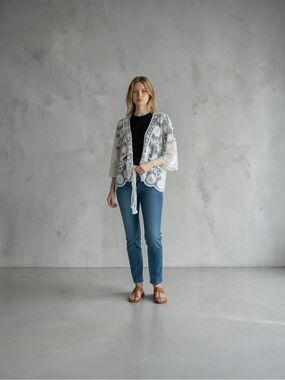 Rachel Zoe bohemian festival lacecore flowy whimsical kimono coverup top OSFM